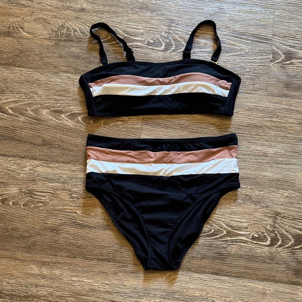 Stylish Black and Tan Women's Bikini Set